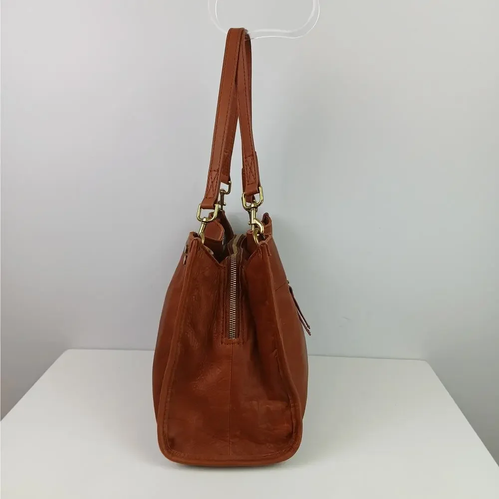American Leather Co. Double Strap Lenox Triple Entry Satchel Brandy